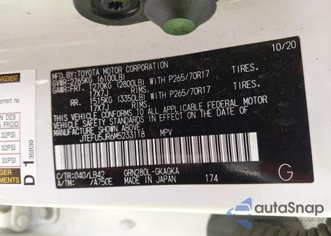 2021 Toyota 4Runner Sr5 Premium из США, поврежденный, VIN JTEFU5JR6M5233118